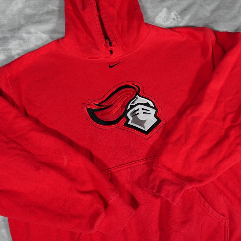 Vintage Rutgers University Nike Center Swoosh Hoodie Mens Large FADED Red Y2K